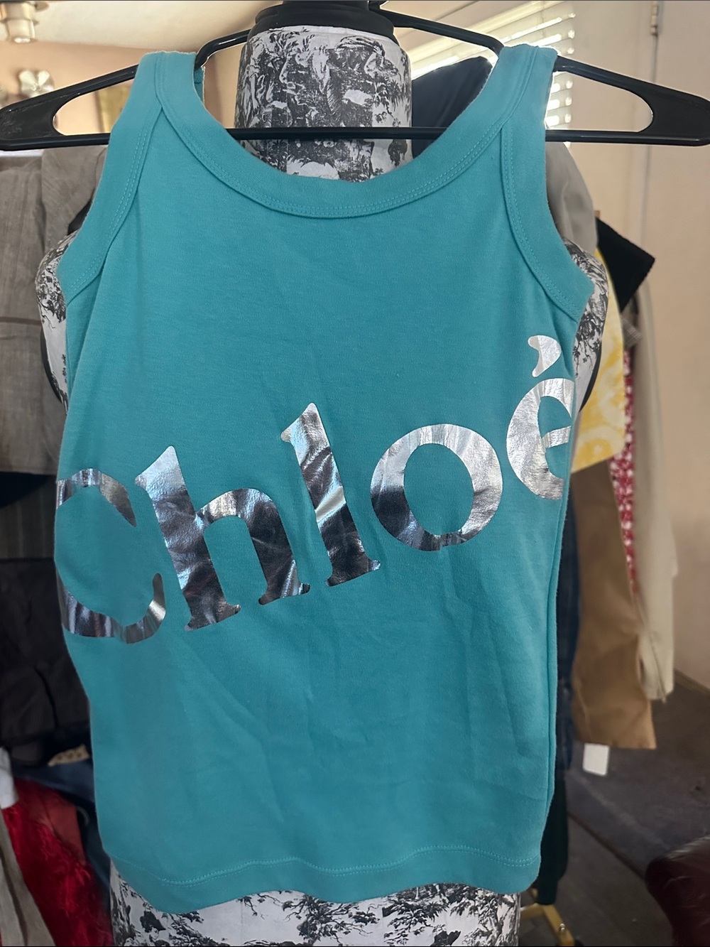 Chloé Teal Tank with Metallic Silver Logo